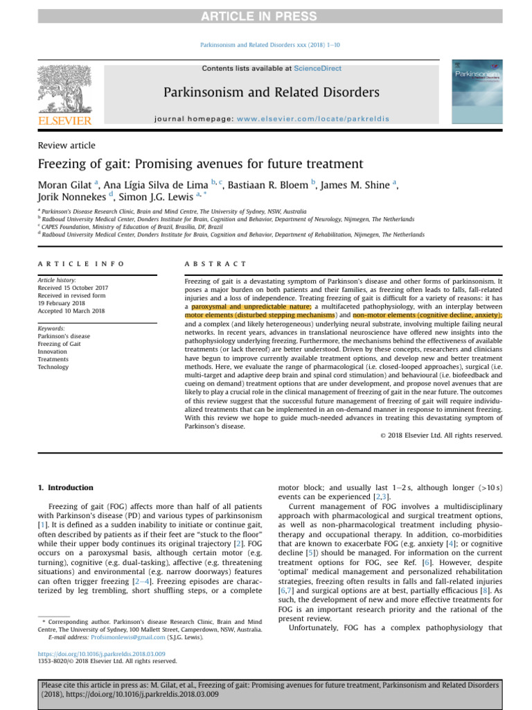 Future Treatments for Freezing of Gait | PDF | Striatum | Neuroscience