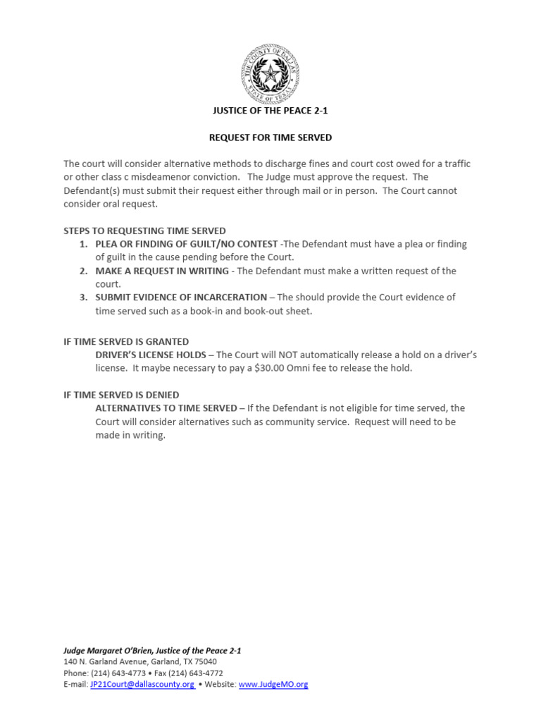 Request for Time Served in Court | PDF | Nolo Contendere | Common Law