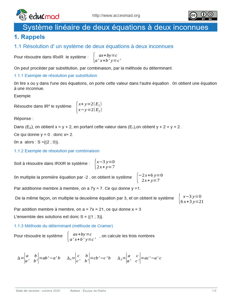 Résolution de systèmes à 2 inconnues | PDF | Équations | Mathématiques ...