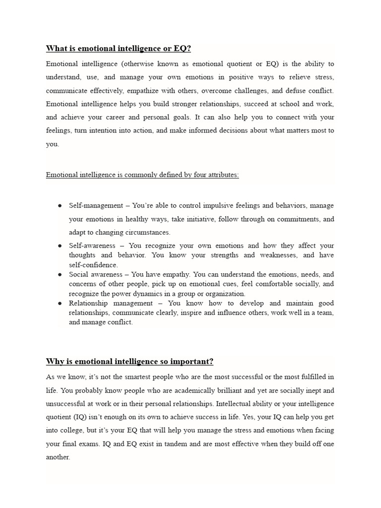 What Is Emotional Intelligence or EQ | PDF | Emotional Intelligence ...