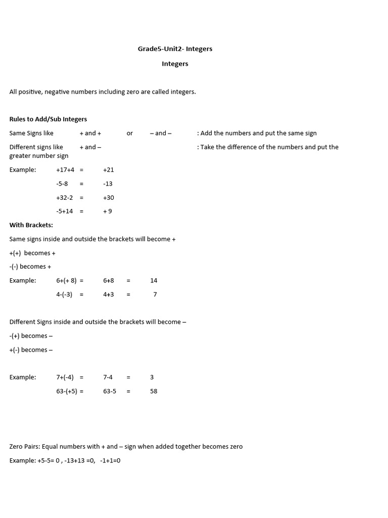 Grade 5 Integers and Arithmetic Laws | PDF | Abstract Algebra | Mathematics
