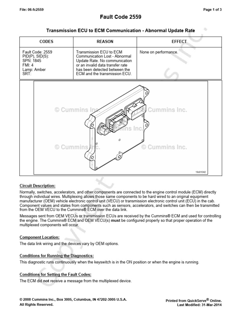 06-Fc2559 Transmission ECU To ECM Communication - Abnormal
