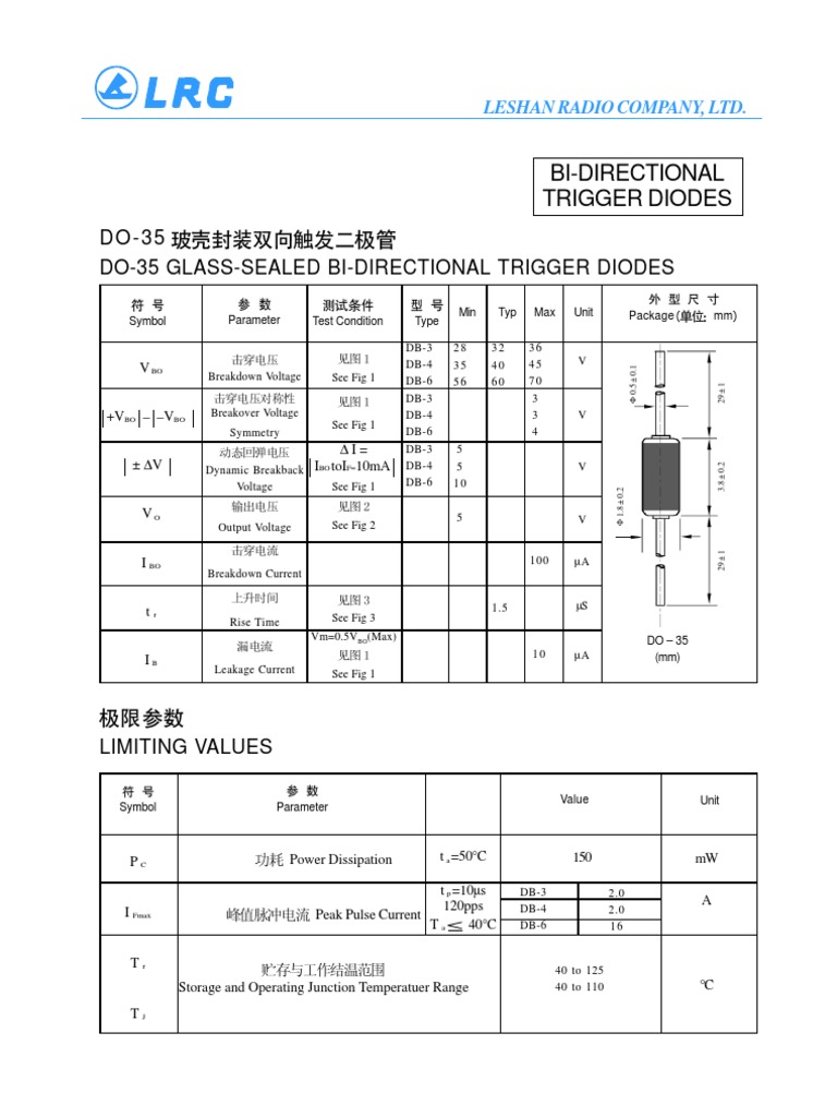 DO-35 Bi-Directional Trigger Diodes Specs | PDF | Science & Mathematics ...