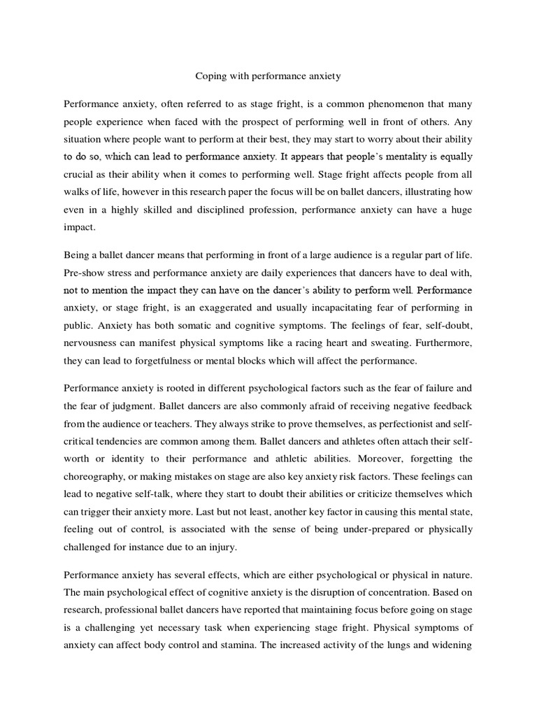 Coping With Performance Anxiety.. | PDF | Anxiety | Abnormal Psychology