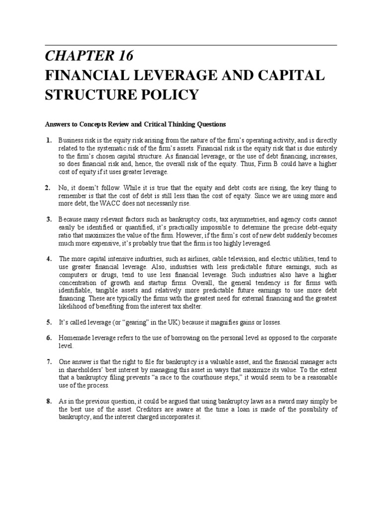 CHAPTER 16 Solutions | PDF | Capital Structure | Dividend