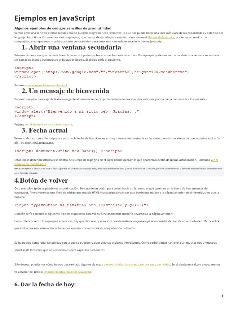 Ejemplos en Javascript | PDF | Script Java | HTML