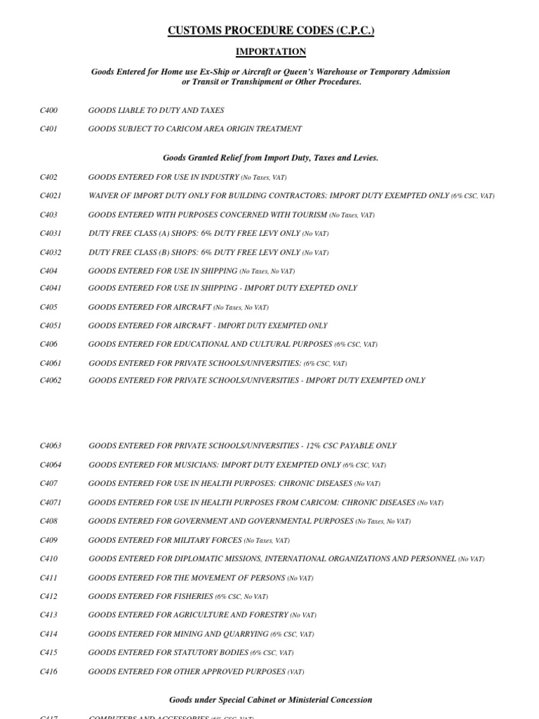 Customs Procedure Codes Overview | PDF | Value Added Tax | Taxes