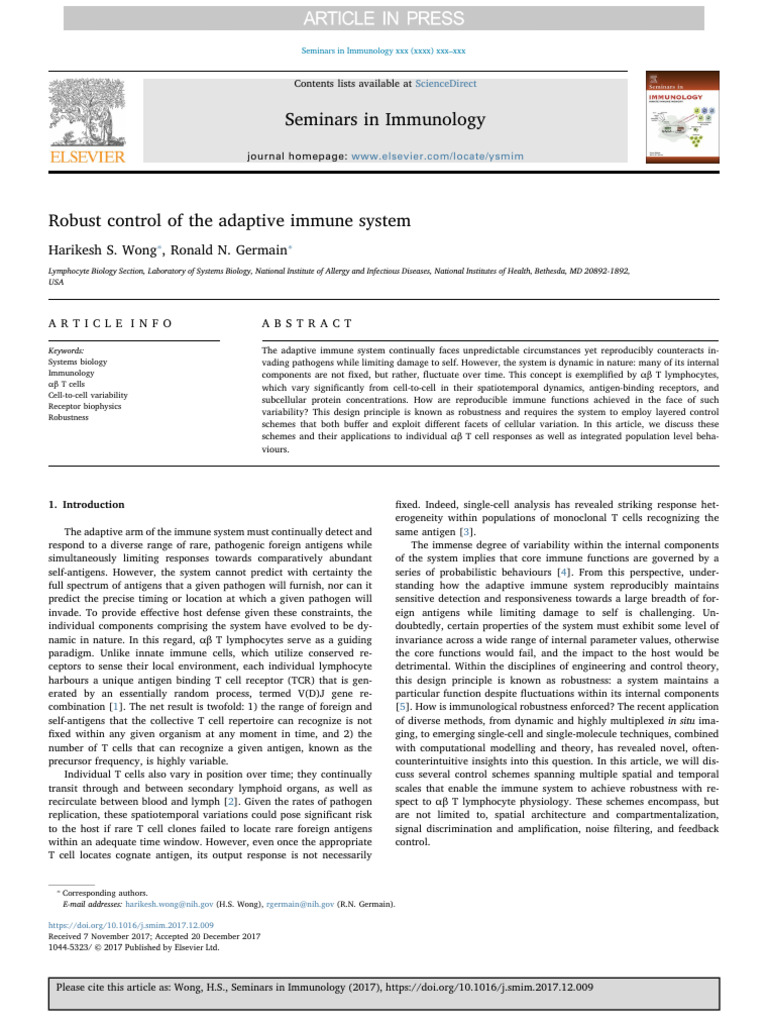 Robustness in Adaptive Immunity | PDF | T Cell | Immune System