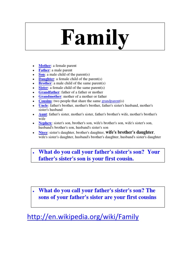 Vocabulary and Definition About Family | PDF