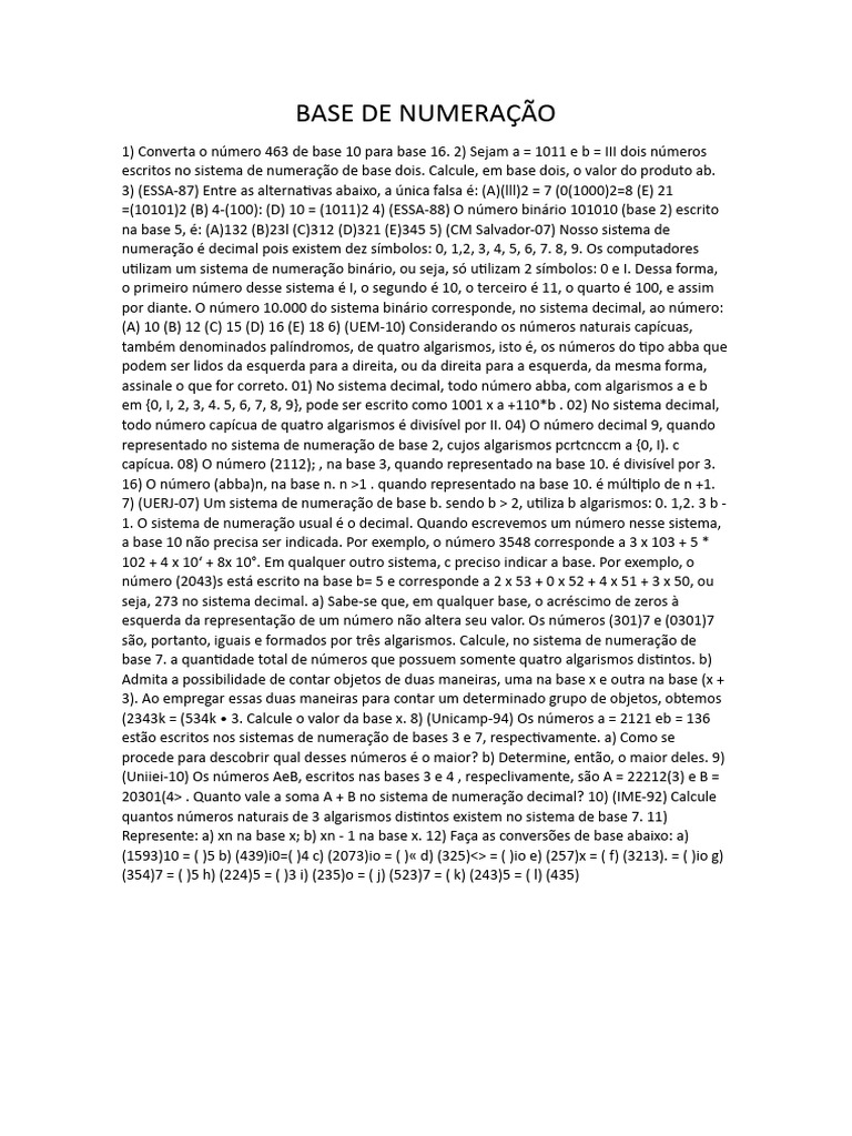 Base de Numeração | PDF | Decimal | Notação