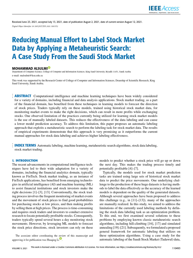 Reducing Manual Effort To Label Stock Market Data by Applying A ...