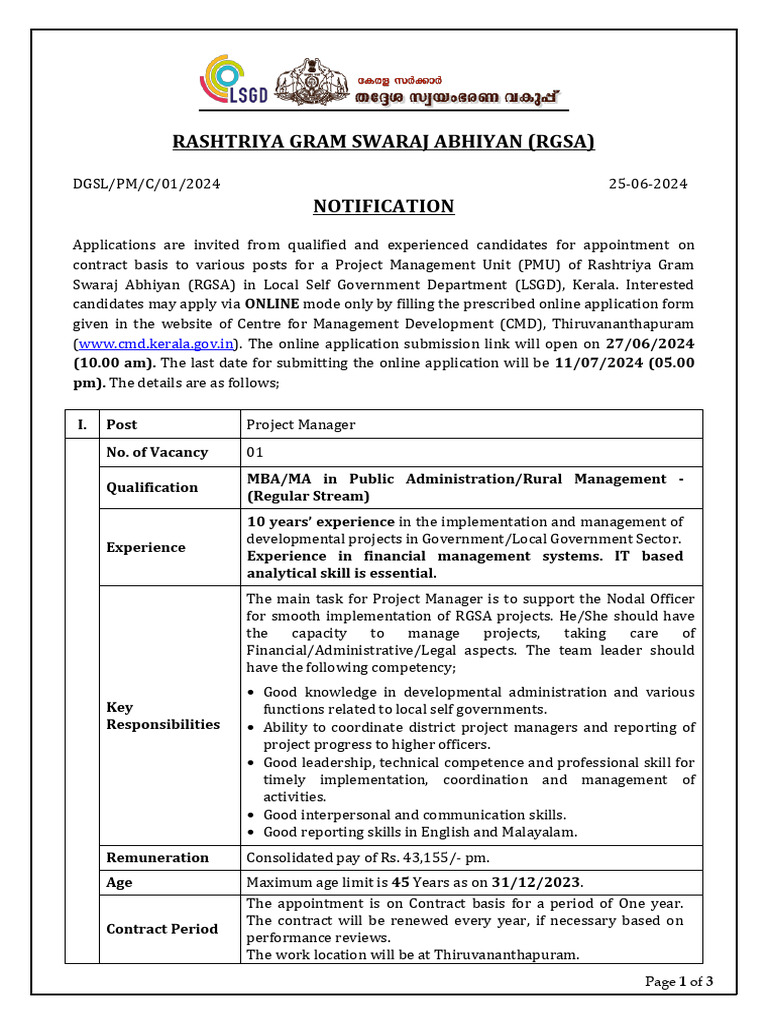 RGSA Kerala Job Openings 2024 | PDF | Management Information System