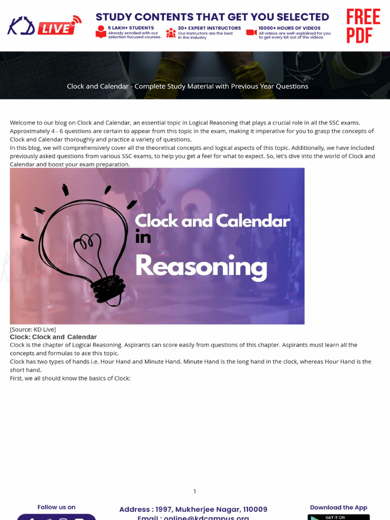 Logical Reasoning Clock and Calendar Complete Study Material With ...