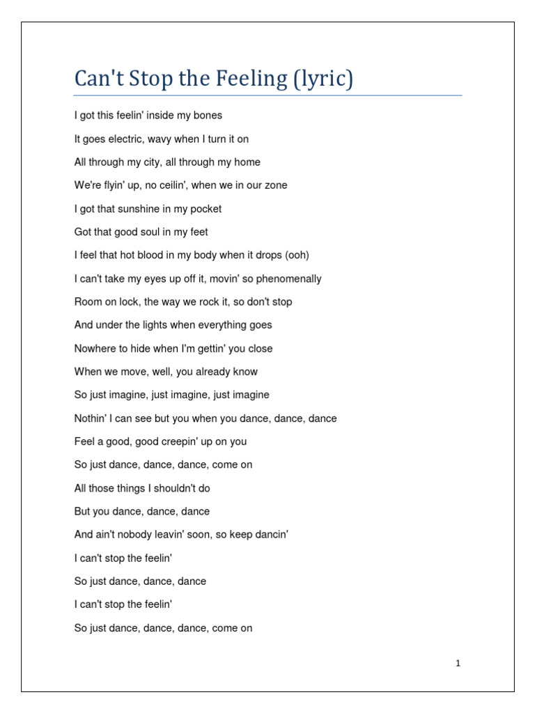 Can't Stop the Feeling Lyrics | PDF | Poetry