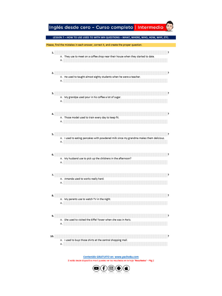 LESSON 7 - How To Use USED TO With WH QUESTIONS - What, Where, Who, How ...