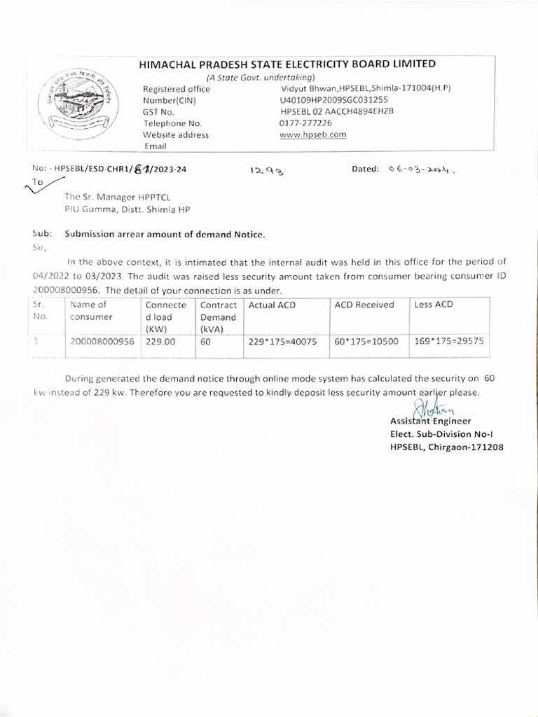 Security Amount Letter | PDF