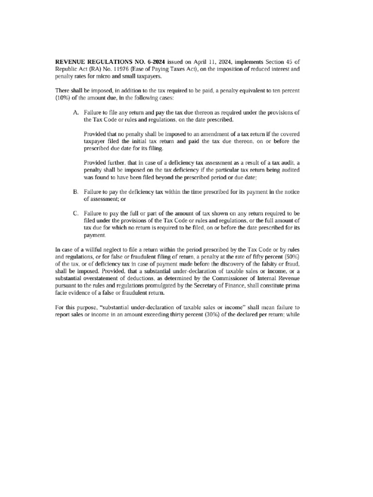 RR 6-2024 Imposition of Reduced Interest and Penalty Rates For Micro ...