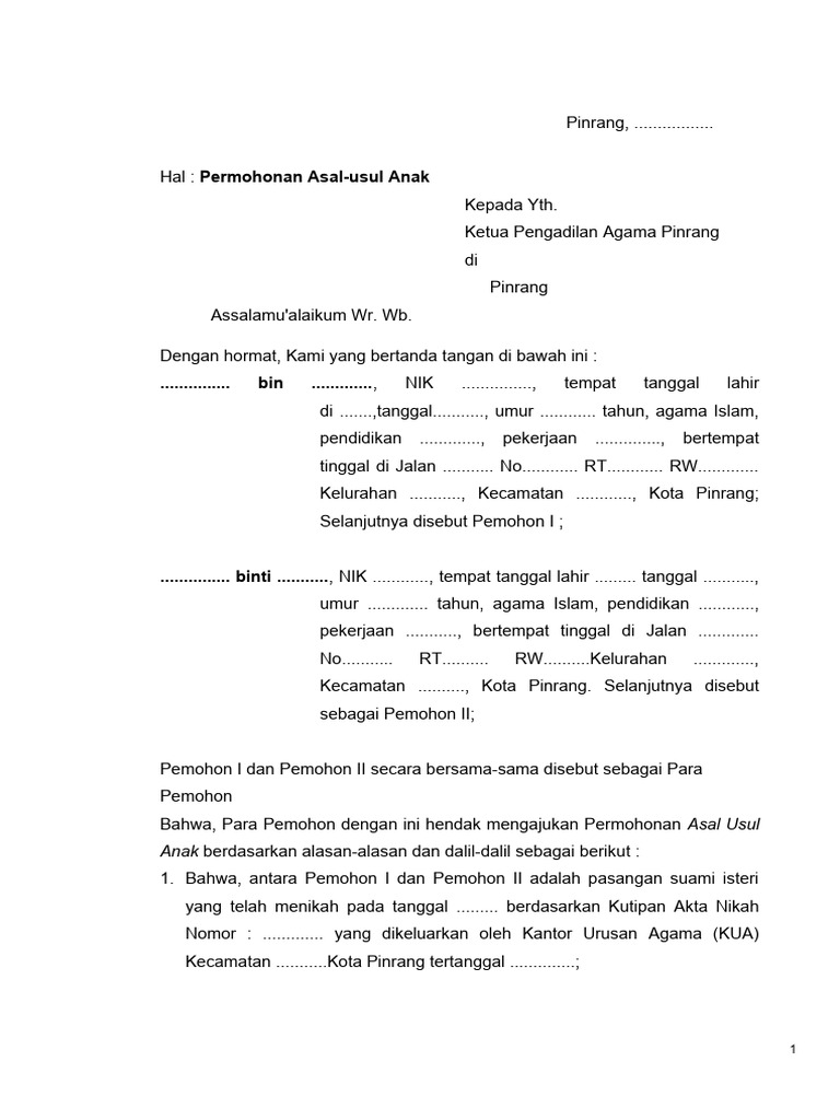 Permohonan Asal Usul Anak Pdf