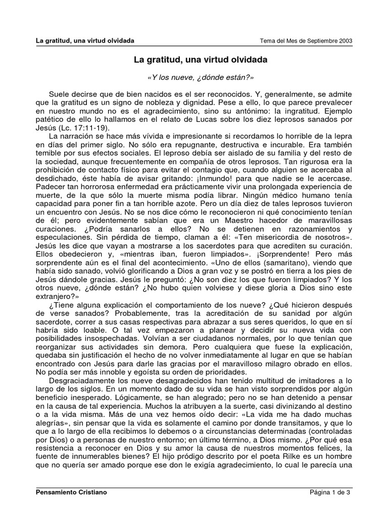 La importancia de la gratitud en la vida | PDF | Gratitud | Cristo (título)