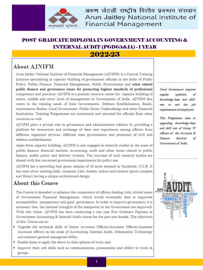 PG Diploma in Government Accounting | PDF | Governance | Audit