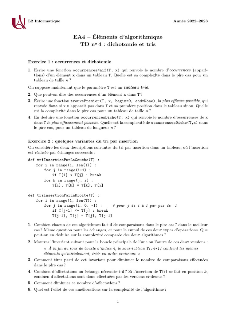 Algorithmes de recherche et tri en Python | PDF | Programmation ...