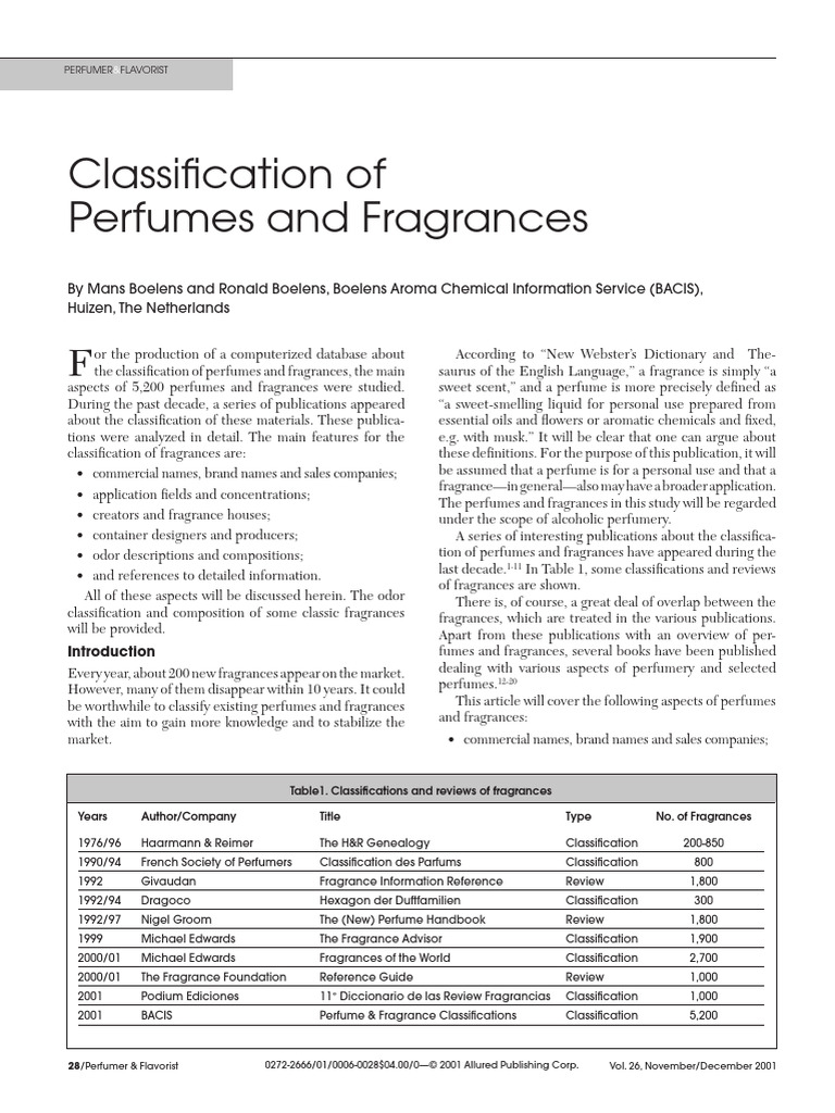 Classification of Perfumes and Fragrances | PDF | Perfume | Perfumery
