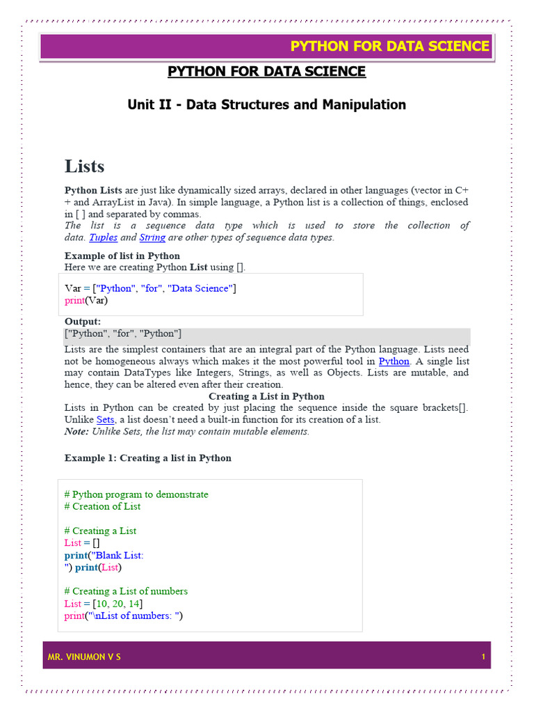 Python For Data Science - Mr. Vinumon V S - Unit II 2 | PDF | String ...