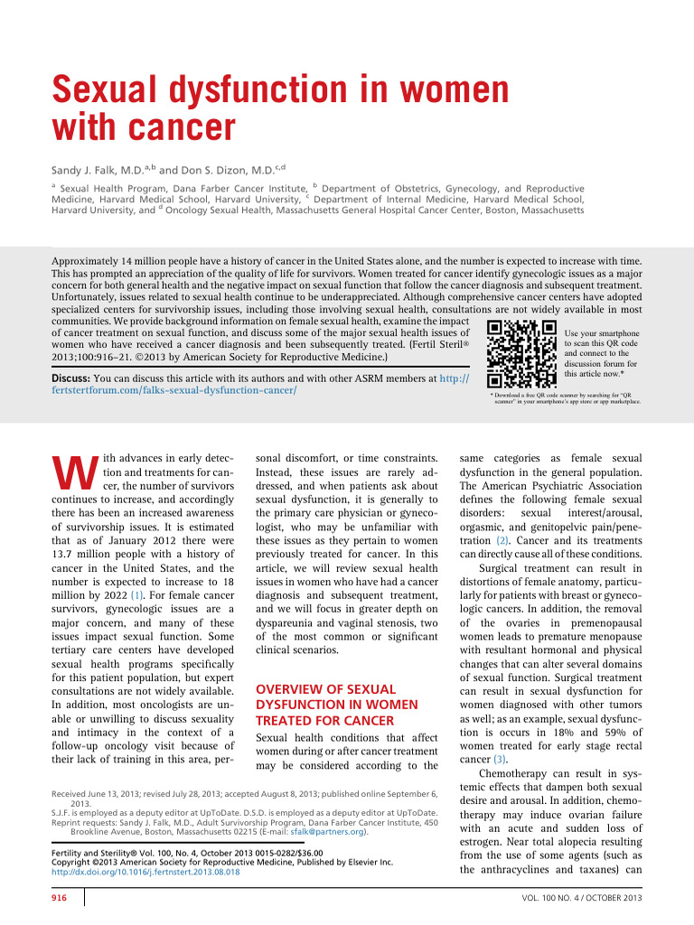 Women's Sexual Dysfunction Post-Cancer | PDF | Vagina | Hormone ...