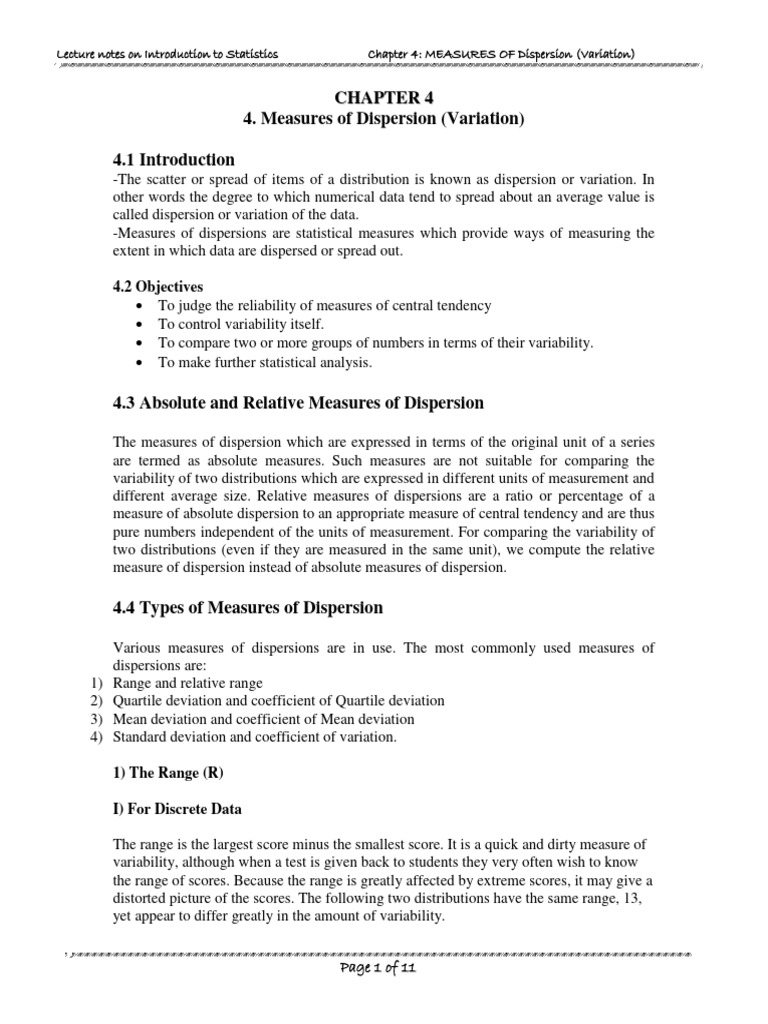 Chapeter Four Note | PDF | Variance | Mean