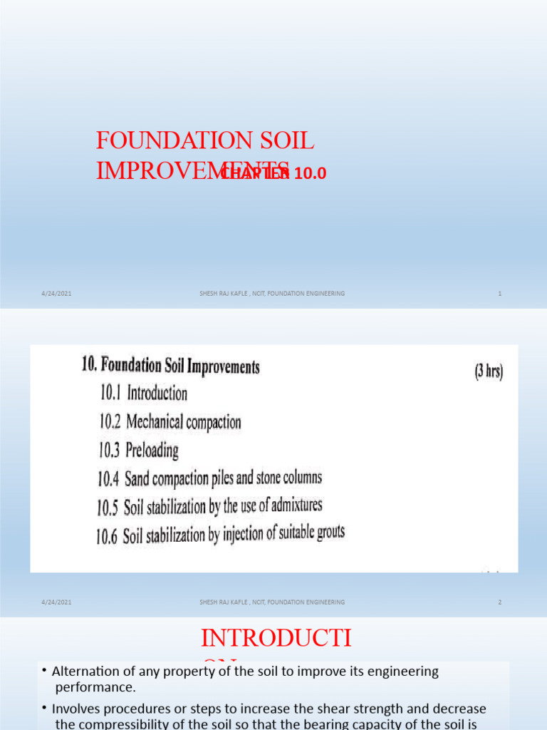 Foundation Soil Improvement Techniques | PDF | Deep Foundation | Cement