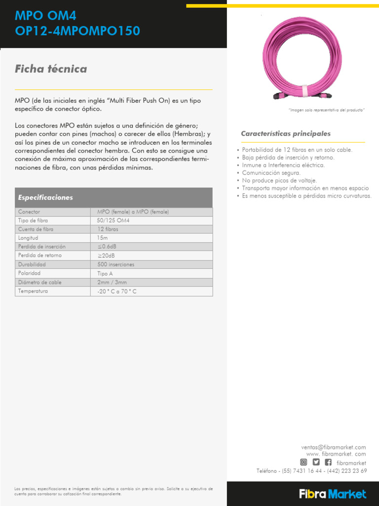 Conector MPO OM4: Especificaciones y Ventajas | PDF | Conector ...