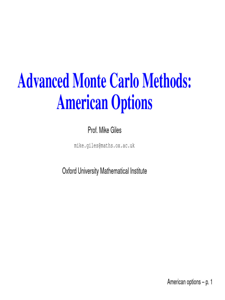 Monte Carlo Methods for American Options | PDF | Option (Finance ...
