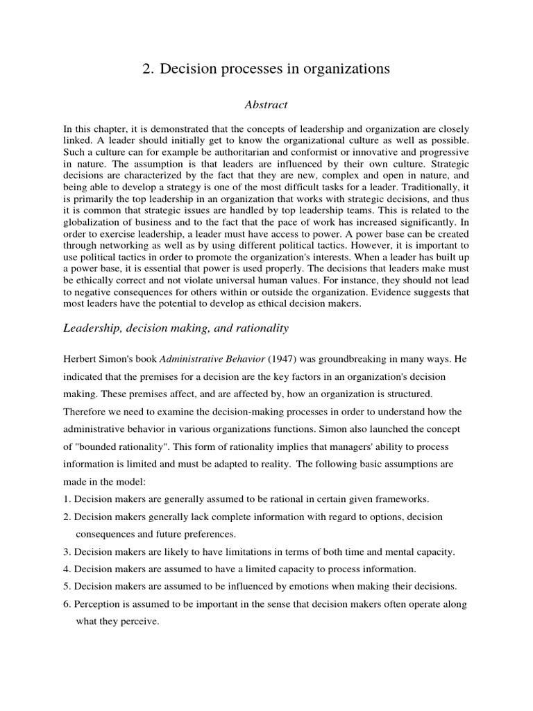 Decision Processes in Organizations | PDF | Leadership | Decision Making