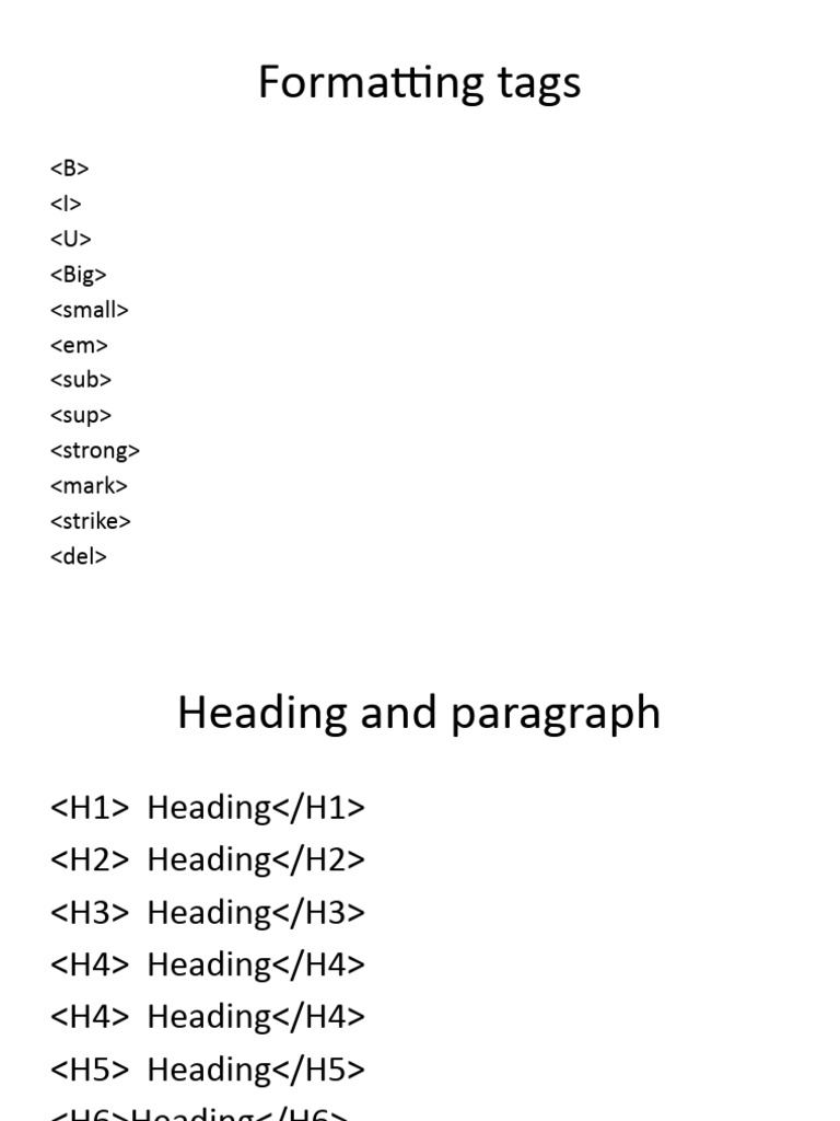 Formatting tags in HTML 123 | PDF