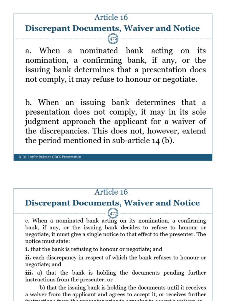 Article 16: Discrepant Documents Explained | PDF | Letter Of Credit ...