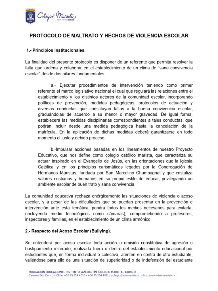 Protocolo Maltrato y Violencia Escolar | PDF | Abuso infantil | Violencia