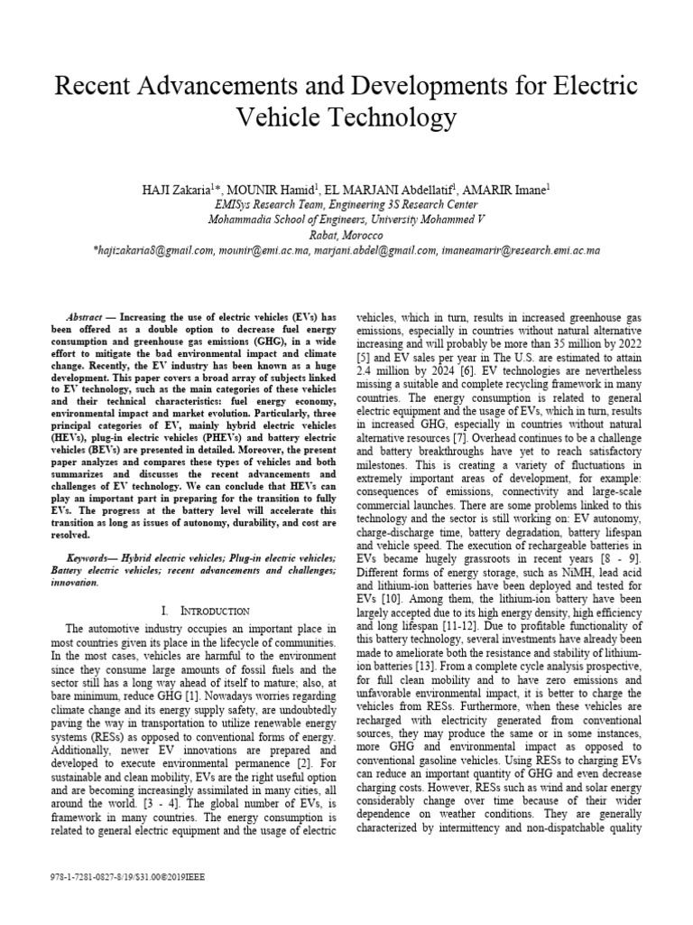 Advancements in Electric Vehicle Technology | PDF | Electric Vehicle ...