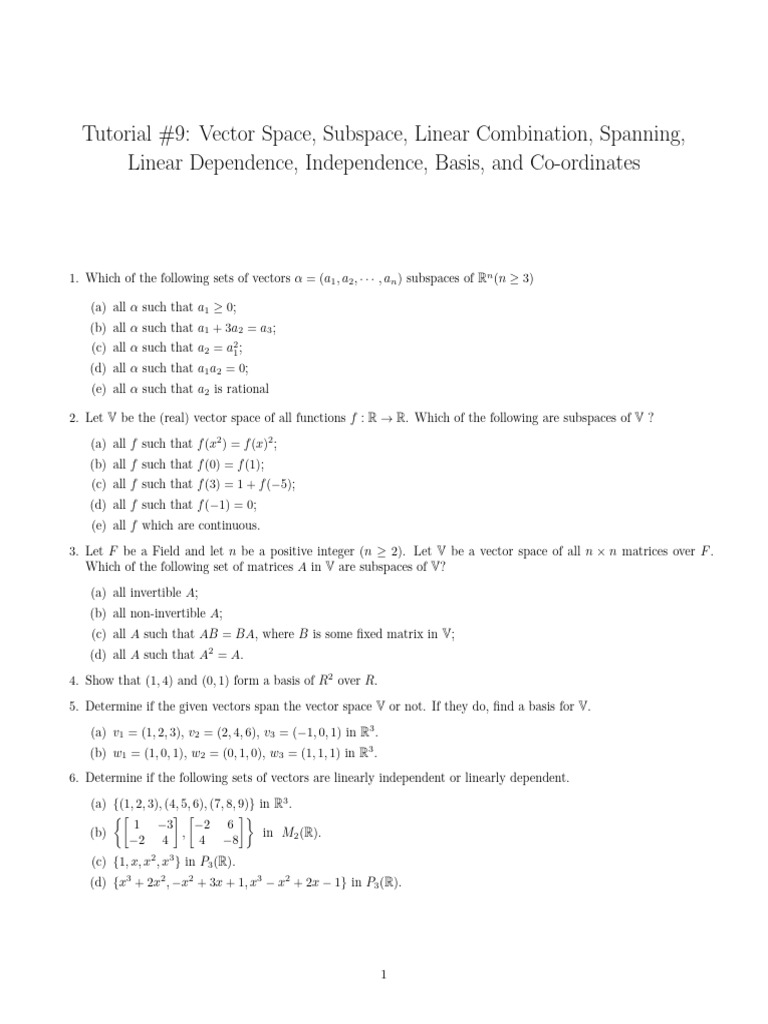 Basis and Subspaces in Vector Spaces | PDF | Linear Subspace | Basis ...