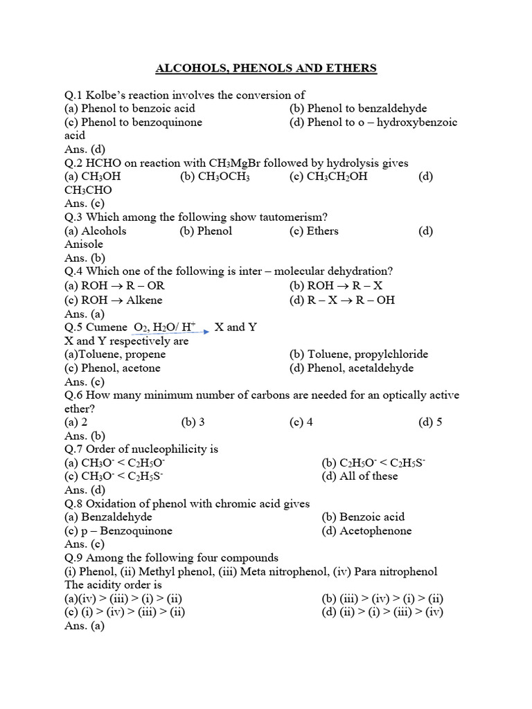 Alcohols Pdf Ether Chemical Reactions