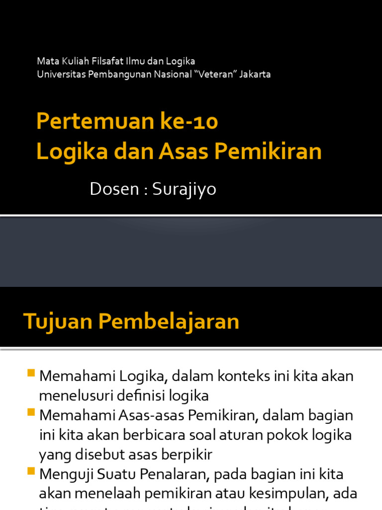 Kuliah Ke 10 Logika Dan Prinsip Berfikir Pdf Filsafat