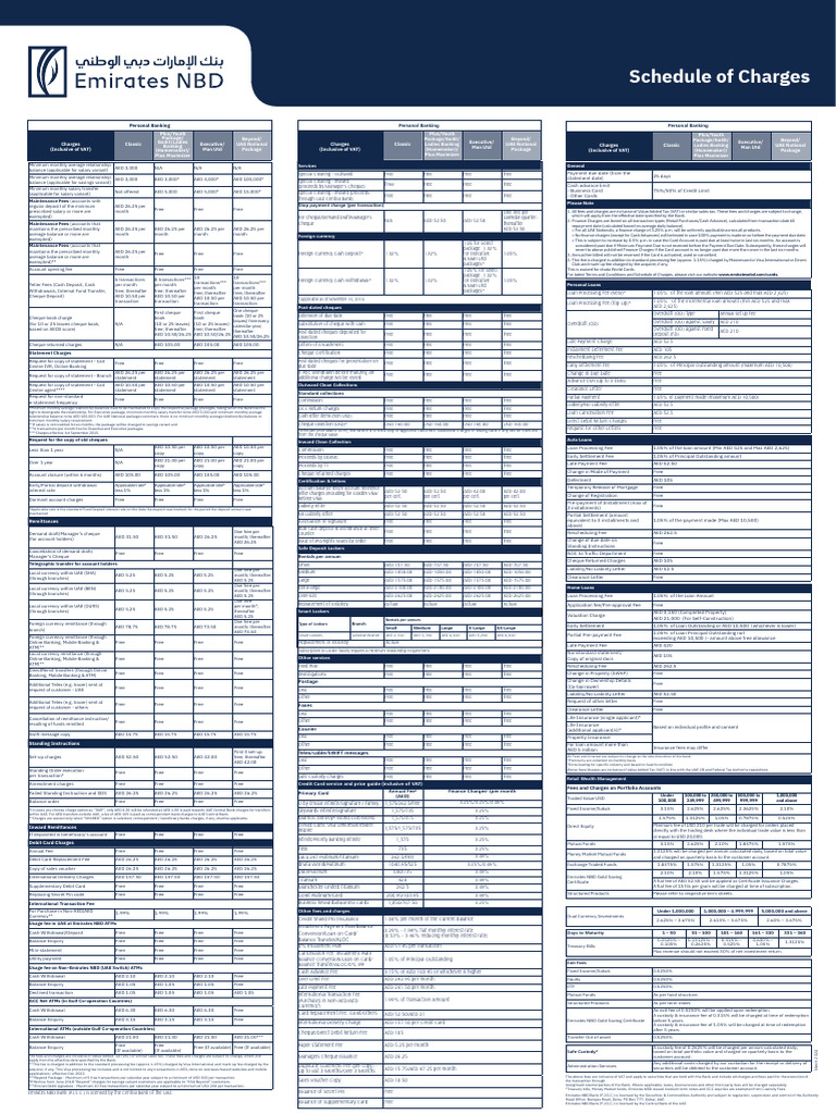 Emirates NBD Personal Banking Charges | PDF | Cheque | Payments