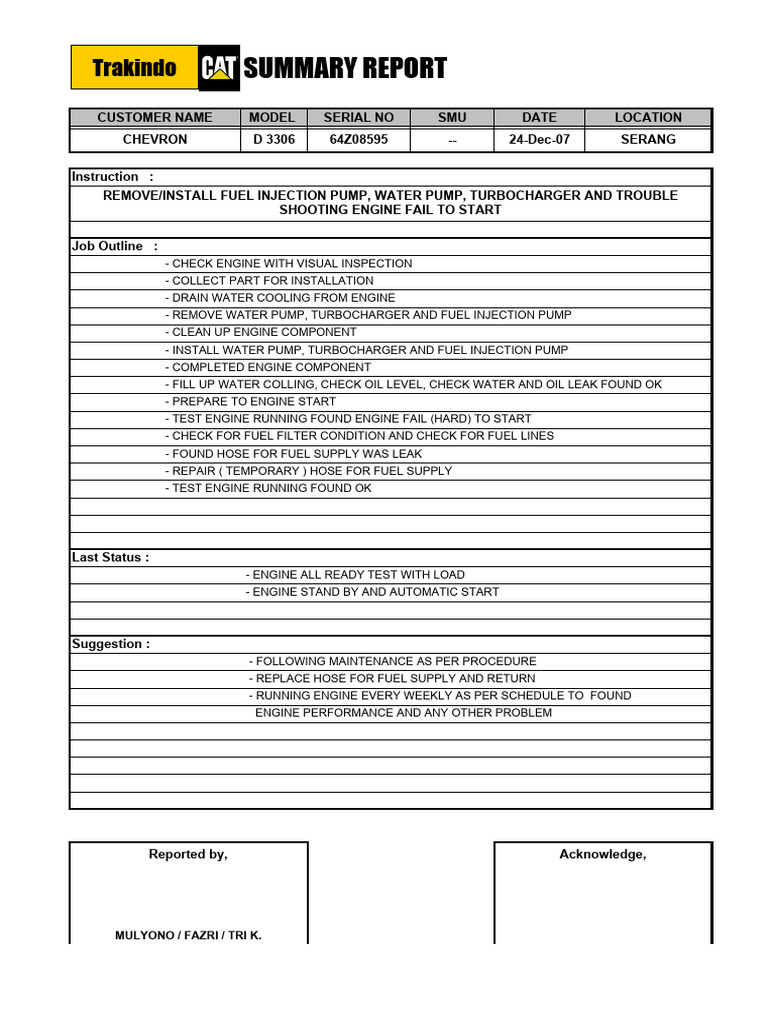 Summary Report Blank1 | PDF | Engines | Pump