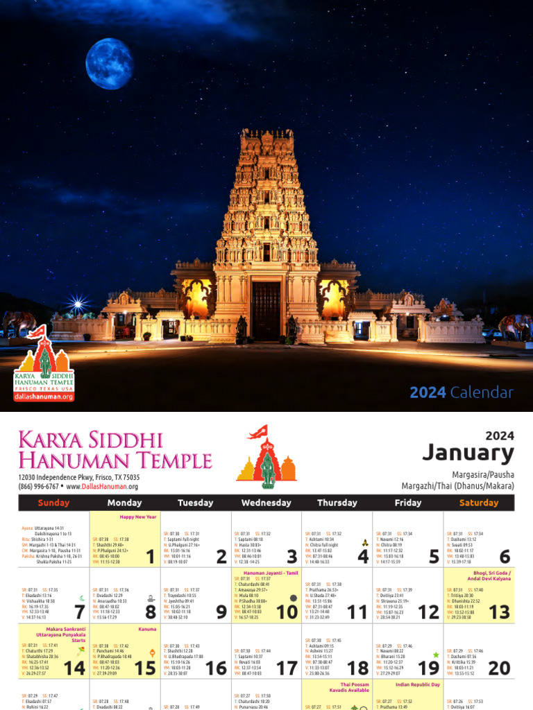 2024 Cal PDF Lunisolar Calendars Hindu Worship