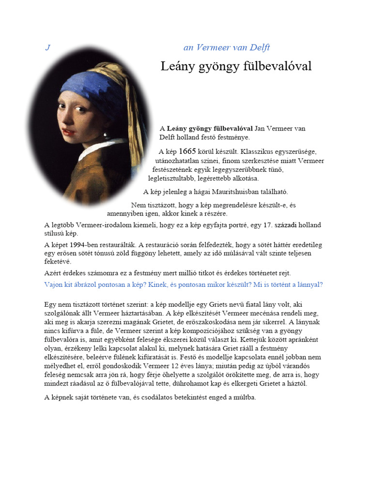 Rajz BF - Leány Gyöngy Fülbevalóval | PDF