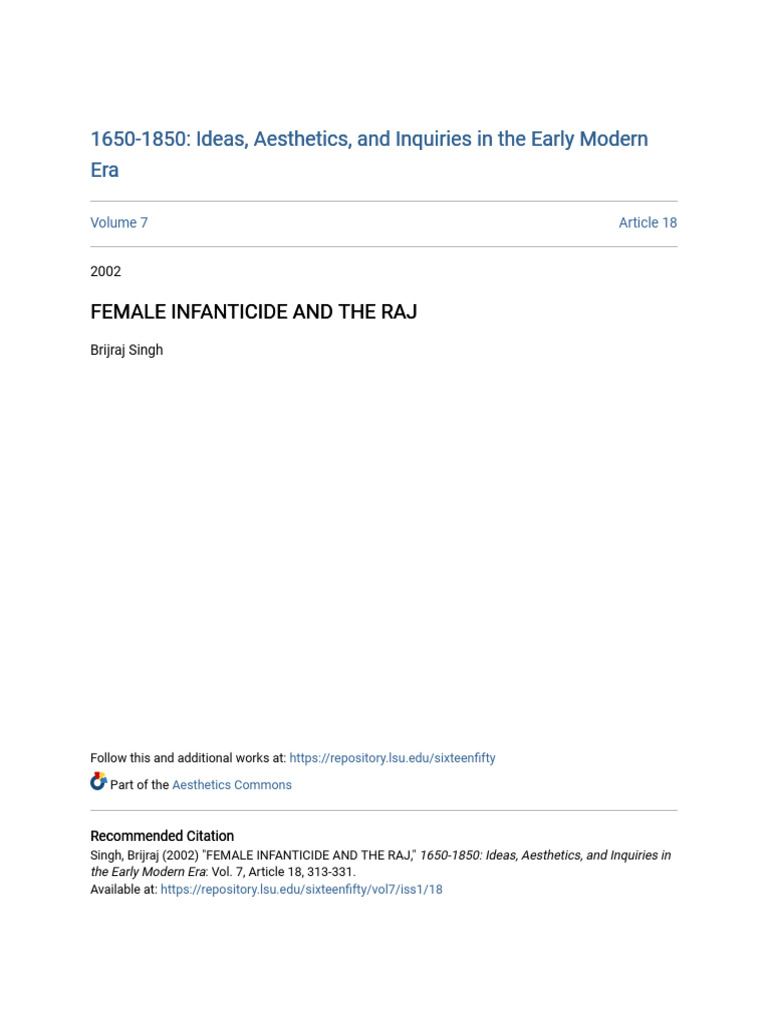 Female Infanticide and The Raj | PDF | British Raj