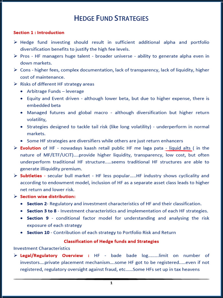 Alternative Investment Hedge Fund Pdf Hedge Fund Leverage Finance
