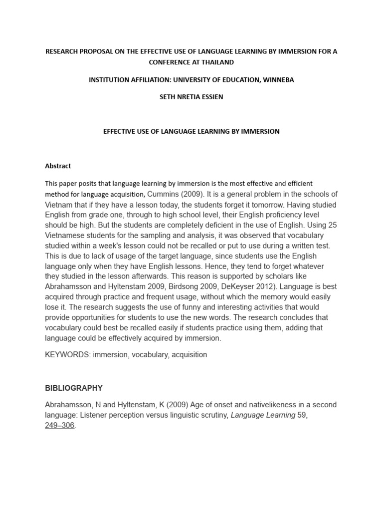 Language Learning by Immersion Research | PDF | Multilingualism ...
