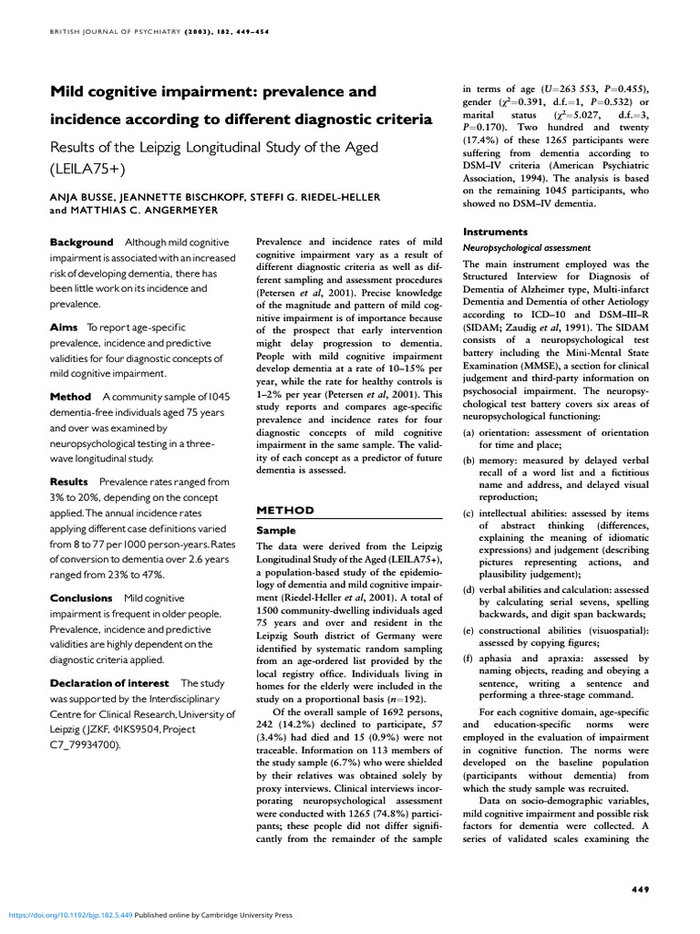 Mild Cognitive Impairment Prevalence Study | PDF | Dementia | Receiver ...