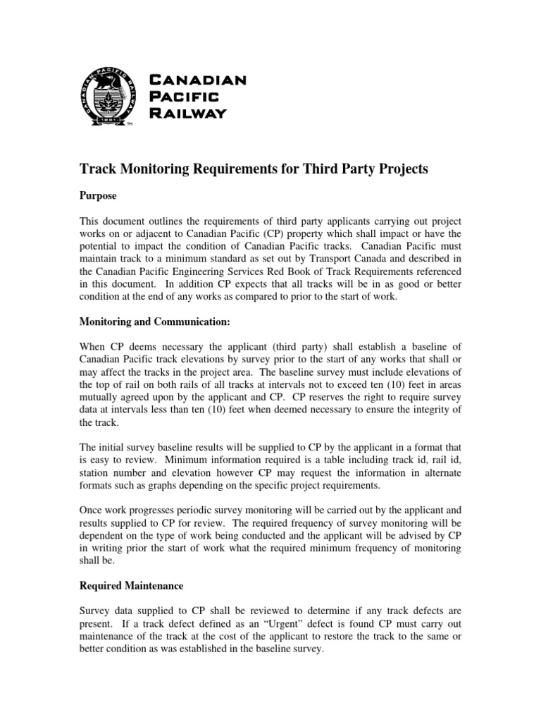 Track Monitoring Requirements | PDF | Surveying | Curvature