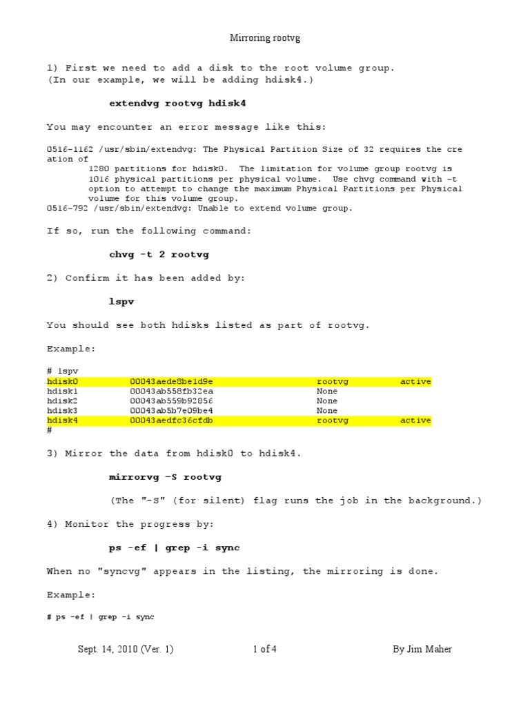 Mirroring Rootvg | PDF